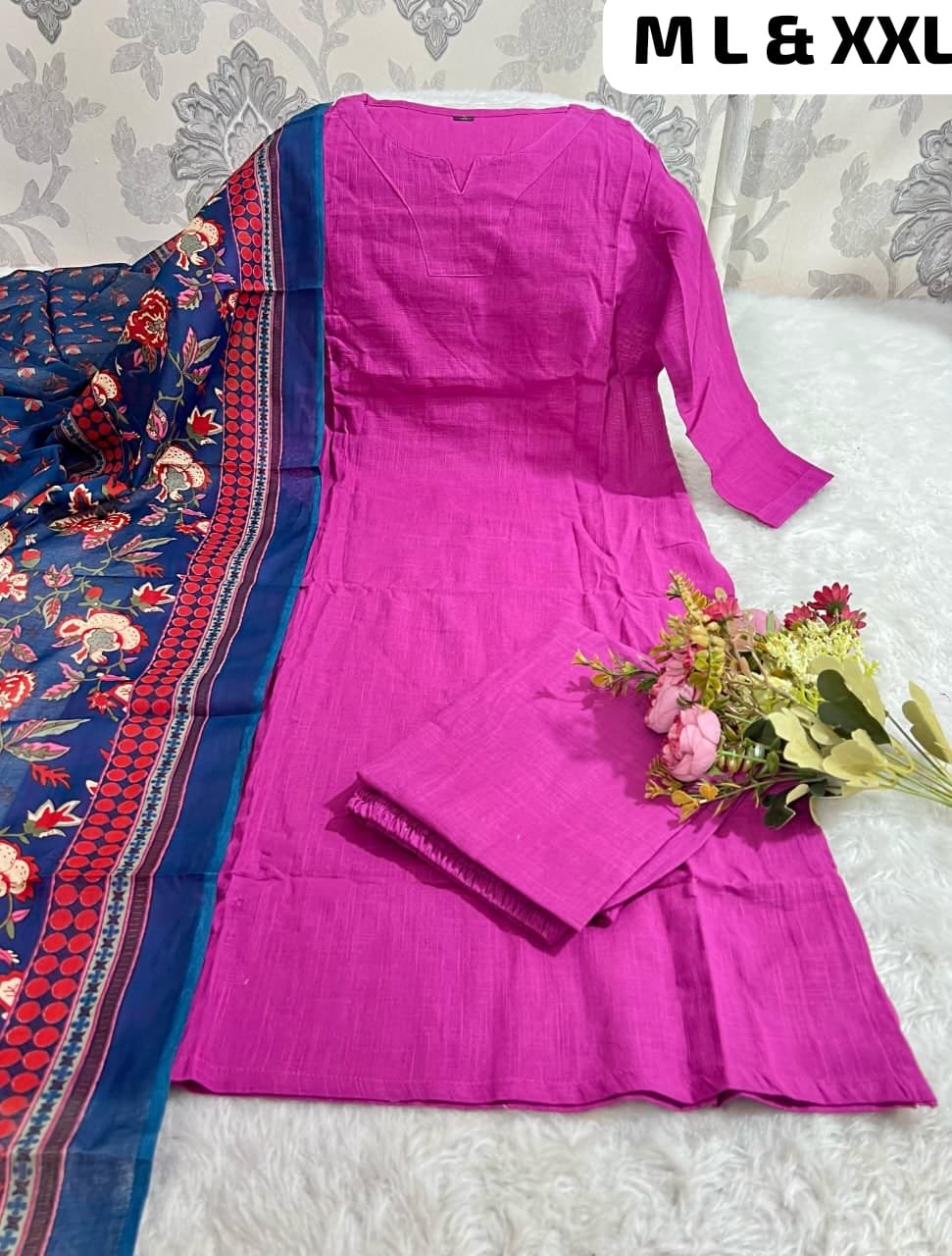 Pure fine Cotton fabric Kurti with Pant with cotton Slub 100-100 Dupatta - Image 2