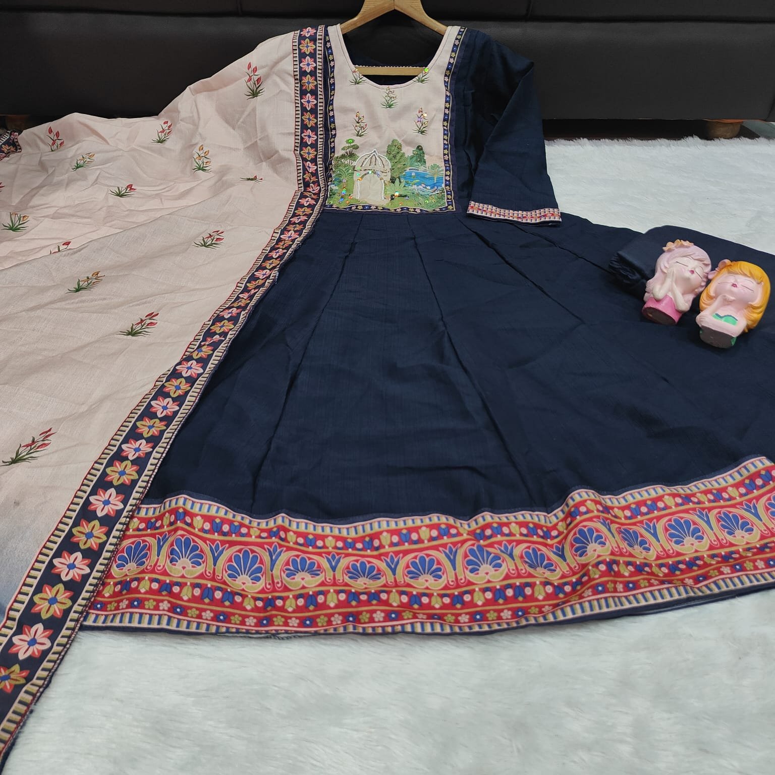 STITCHED Step into effortless elegance with our Premium Na VATICAN A-line Suit Set, crafted for comfort and grace. Made from soft, breathable fabric, this suit keep you cool while the intricate hand embroidery adds a touch of timeless charm. - Image 2