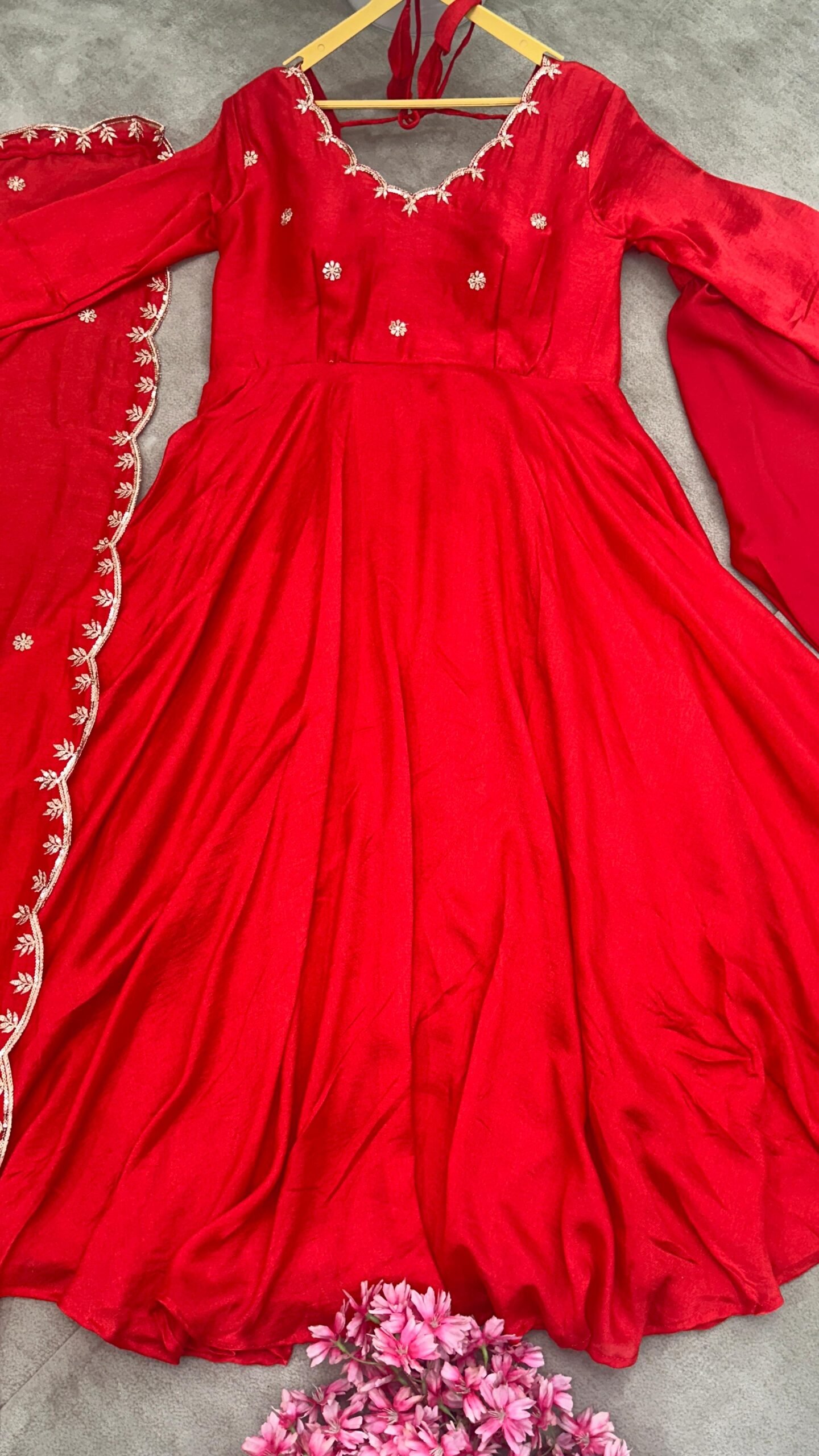 STITCHED Gown Collection Elegance in Red A perfect blend of grace and tradition, this stunning red anarkali with delicate embroidery is all about timeless beauty. AK ON5136 - Image 2