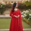 STITCHED Gown Collection  Elegance in Red  A perfect blend of grace and tradition, this stunning red anarkali with delicate embroidery is all about timeless beauty.   AK ON5136