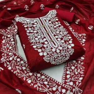 Alternative view of unstitched  HEAVY CHANDERI NECK EMBROIDERY  WORK 1.9 MTS