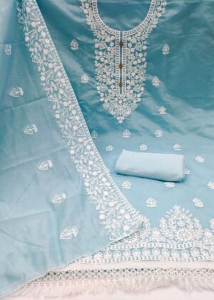 unstitched  HEAVY CHANDERI NECK EMBROIDERY  WORK 1.9 MTS