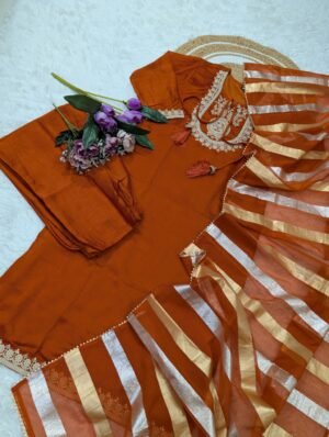 Alternative view of stitched kurti SHIVAM COLLECTION PRESENT.....   WOMEN CHANDERI SILK EMBROIDERED KURTA SET  MOJILI