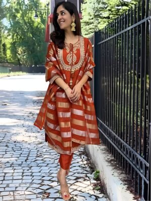 stitched kurti SHIVAM COLLECTION PRESENT.....   WOMEN CHANDERI SILK EMBROIDERED KURTA SET  MOJILI