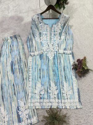 Alternative view of stitched THIS SUMMER SEASON, TRY OUR DESIGNER PAIR WITH EMBROIDERED WORK IN 2 DIFFERENT PRINTS CODE :-AK-460