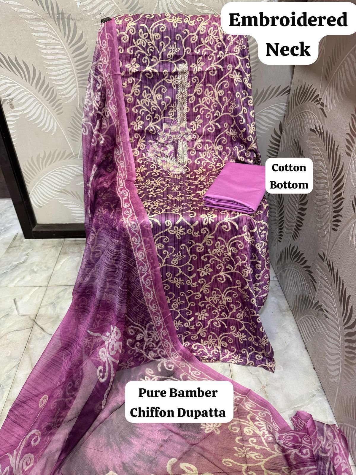 unstitched SOFT LAWN FULL EMBROIDERED WORK SHIRT) PURE BAMBER CHIFFON DUPATTA PRINTED COTTON SOFT TROUSERS - Image 2