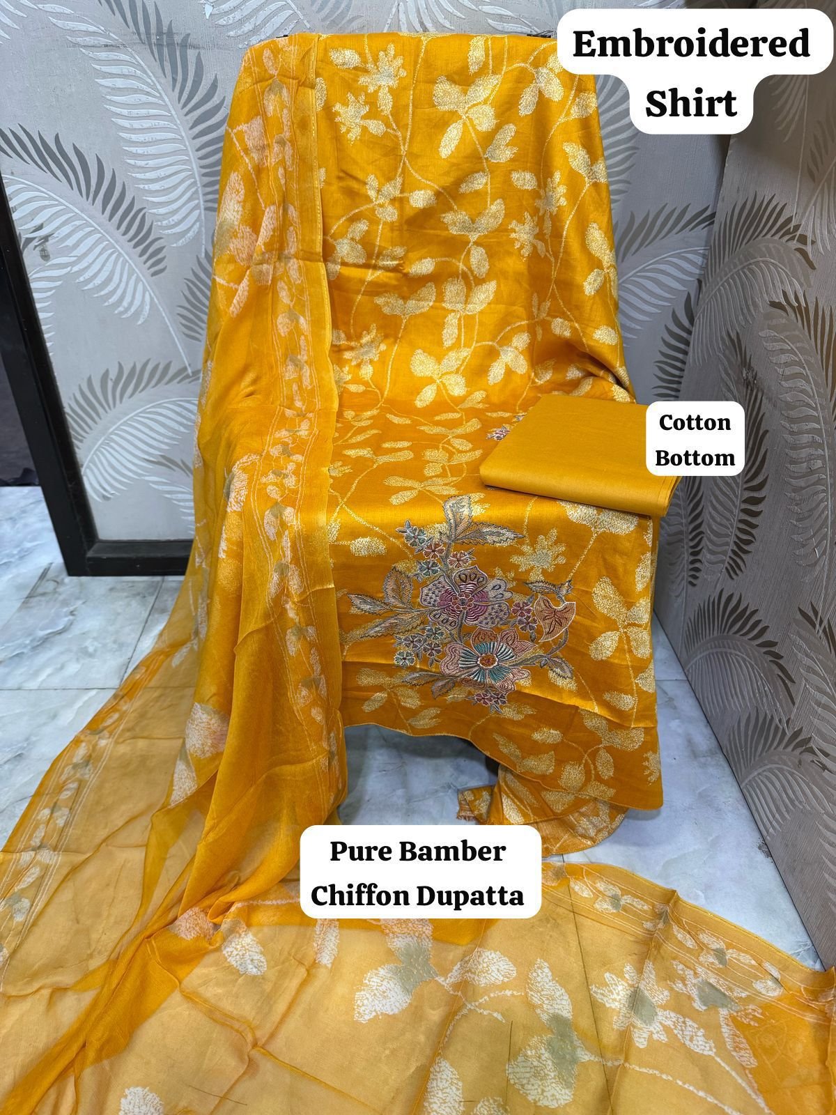 unstitched SOFT LAWN FULL EMBROIDERED WORK SHIRT) PURE BAMBER CHIFFON DUPATTA PRINTED COTTON SOFT TROUSERS - Image 10