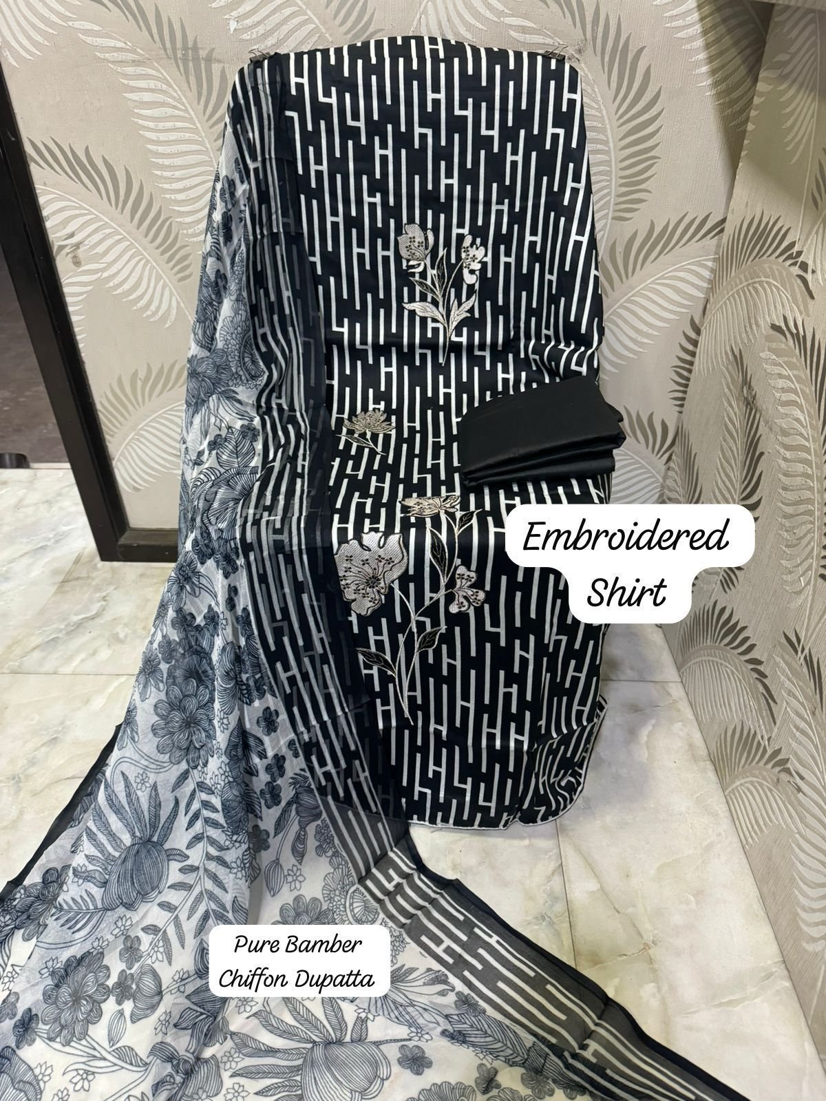 unstitched SOFT LAWN FULL EMBROIDERED WORK SHIRT) PURE BAMBER CHIFFON DUPATTA PRINTED COTTON SOFT TROUSERS - Image 9