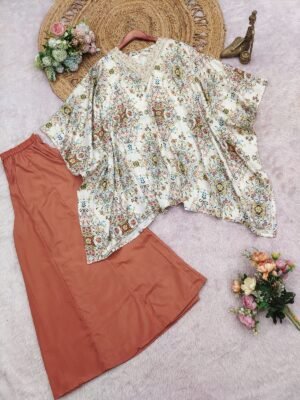 Alternative view of stithed kaftan Modal Satin Digital Print Printed Modal Satin Top 1 Natural Crepe Sharara