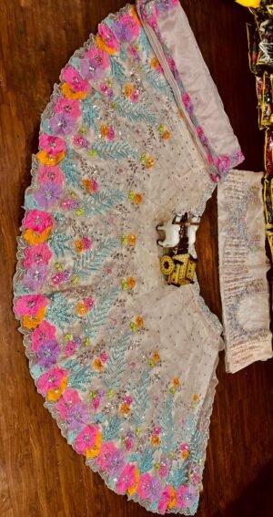 Alternative view of unstitched New Cream Color Launched  AK Launching 4 meter flared Sequins Embroidery Cut Work Lehenga, Exceptional Quality with Can-Can and Canvas Layers, A Perfect Fusion of Glamour and Comfort  D.No=AK-1688