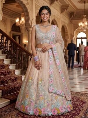 unstitched New Cream Color Launched  AK Launching 4 meter flared Sequins Embroidery Cut Work Lehenga, Exceptional Quality with Can-Can and Canvas Layers, A Perfect Fusion of Glamour and Comfort  D.No=AK-1688