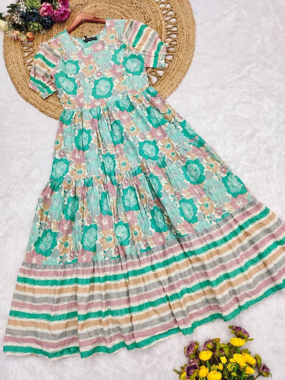 stitched gwon SUMMER SPECIAL Beautiful Pure cotton Floral maxi - Image 5