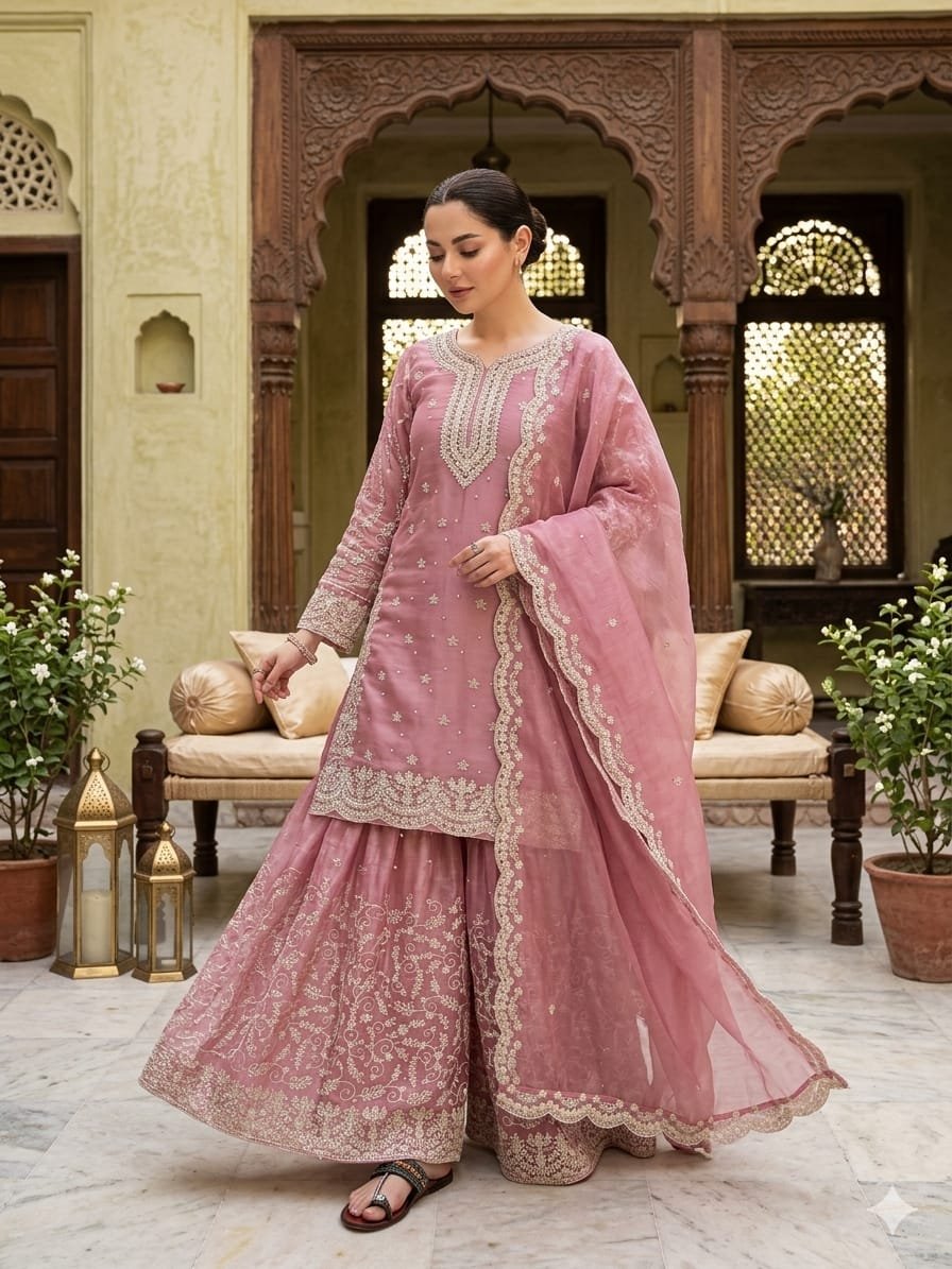 stitched PREMIUM DESIGNER READYMADE TOP PLAZZO COLLECTIONS Launching New Đěsigner Party Wear Look Pur GMY SILK Top Plazzo & Dupatta Set Code:-AK1141 - Image 5