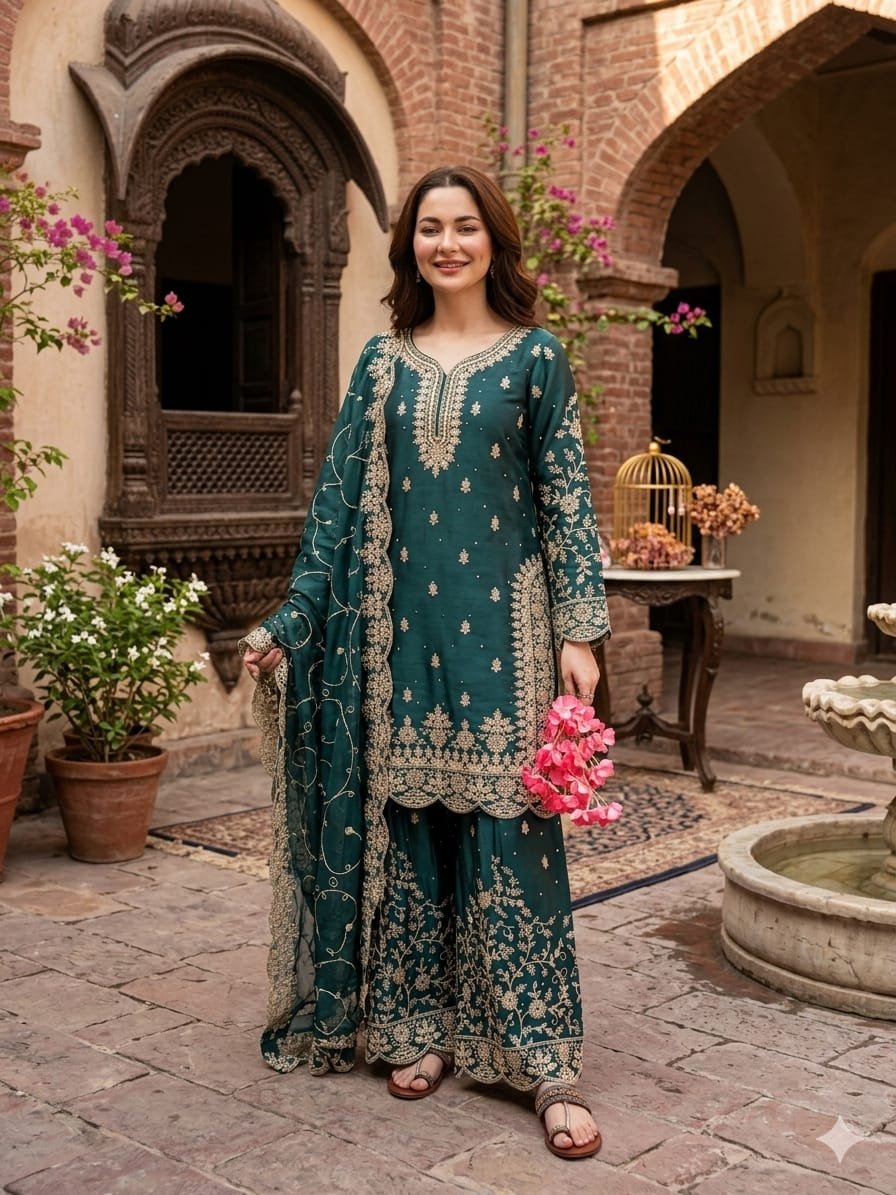 stitched PREMIUM DESIGNER READYMADE TOP PLAZZO COLLECTIONS Launching New Đěsigner Party Wear Look Pur GMY SILK Top Plazzo & Dupatta Set Code:-AK1141 - Image 9