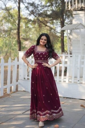 stitched Designer Gown is luxury clothing Considered to be high quality Made by Zari-Thread & Sequins Embroidery. This is Made for Desirable Women's who deserve it