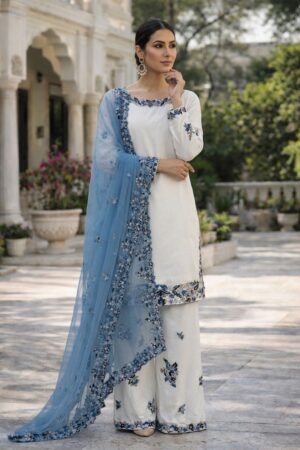 stitched PRESERNTING NEW READY TO WEAR SPACIAL FANCY DESIGN HEAVY EMBROIDERY AND SEQUENCE WORK TOP - PALAZZO WITH  DUPATTA