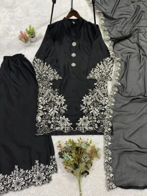 Alternative view of stitched THIS SUMMER SEASON WEAR PAKISTANI SUIT WITH EMBROIDERED WORKED TOP, PLAZZO AND DUPATTA _ CODE :-AK-2083