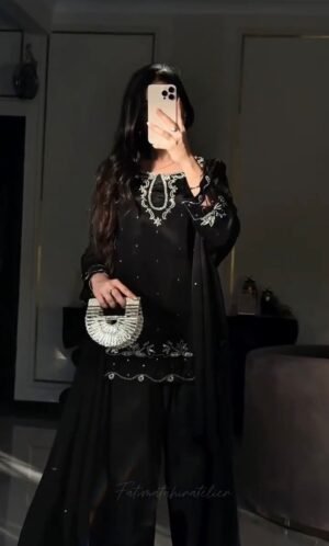 stitched Launching New Design Trending Natural Satin*Top&Farshi-Palazzo&dupatta AK-:-1259