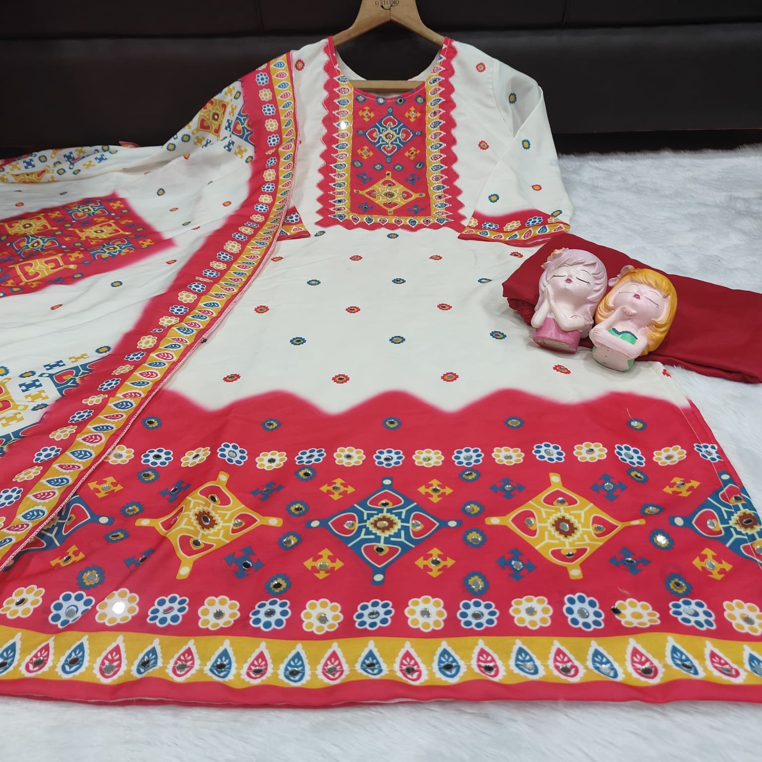stitched These stunning ethnic sets are crafted from premium Maslin fabric, known for its buttery-smooth texture, natural sheen, and lightweight comfort. Perfect for festive occasions or elegant daily wear, these outfits blend traditional artistry with a modern silhouette. - Image 2