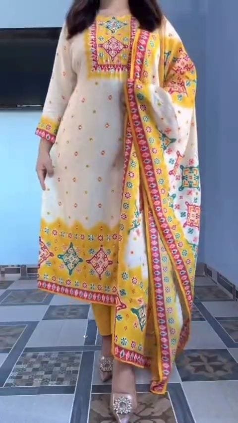 stitched These stunning ethnic sets are crafted from premium Maslin fabric, known for its buttery-smooth texture, natural sheen, and lightweight comfort. Perfect for festive occasions or elegant daily wear, these outfits blend traditional artistry with a modern silhouette. - Image 3