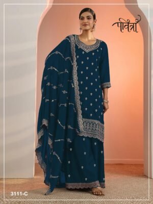 Alternative view of unstitched  Blooming Fox Georgette with Heavy Embroidery Work With 3mm SequenceDESIGN NO : 3111