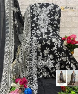 Alternative view of unstinched Today we are launching PaALZOHAIB RIWAYAT D.No. - AZ-1400-1402 A -1402 B-1402 C-1405  Fabric details Top : pure cotton with boring work and pat