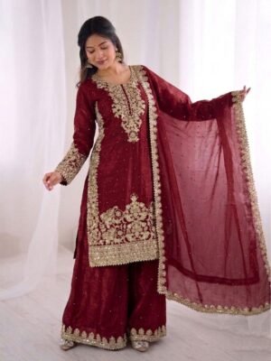 Alternative view of stitched Presenting New Designer Collection In GMY SILK With Heavy Embroidery Coding Sequence Work Top-Bottom And Dupatta Set Fully Stitched Ready To Wear