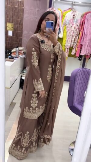 Alternative view of stitched AK COLLECTION PRESENCE NEW PRODUCT  D.NO :- AK-7102  FESTIVAL SPECIAL SEQUENCE EMBROIDERY ON SILK FABRIC TOP AND PLAZZO WITH DUPATTA SET