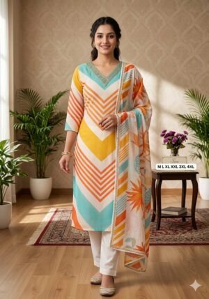 Alternative view of STITCHED Muslin Silk A-Line Kurti With Pant With Dupatta