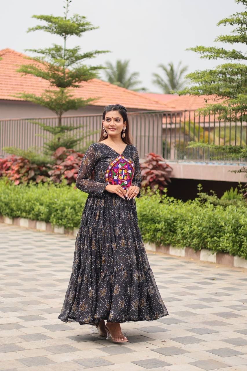 stitched gown Product Code :- AK - 121 Real Modeling Product AK Creation is Launching Navratri Special Gamathi Work Gown - Image 3