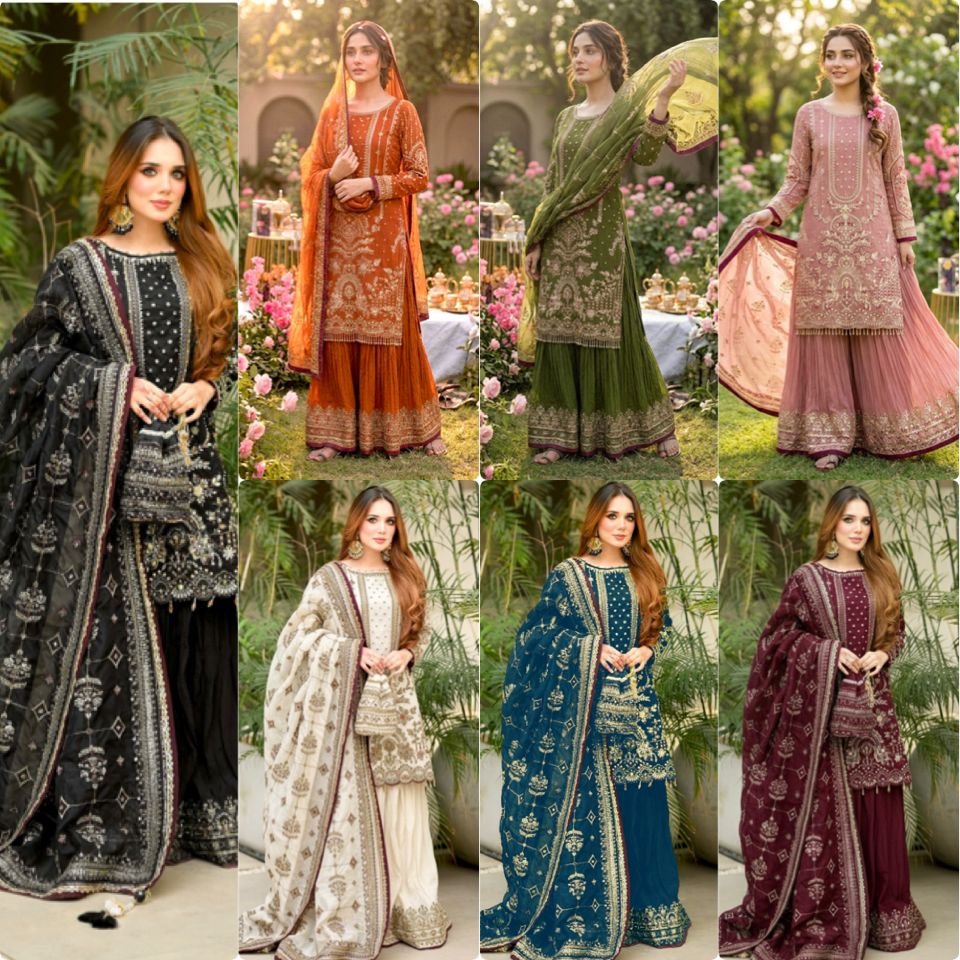 stitched Code:-AK213 Launching New Đěsigner Party Wear Look Pur Heavy Faux Georgette Top Plazzo & Dupatta Set