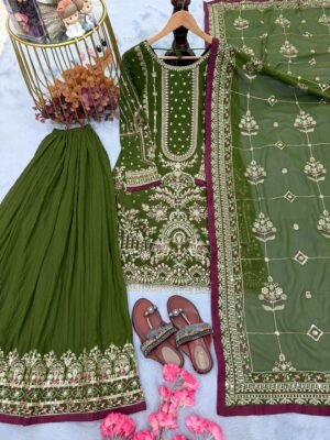 Alternative view of stitched Code:-AK213 Launching New  Đěsigner Party Wear Look Pur Heavy Faux Georgette Top Plazzo & Dupatta Set