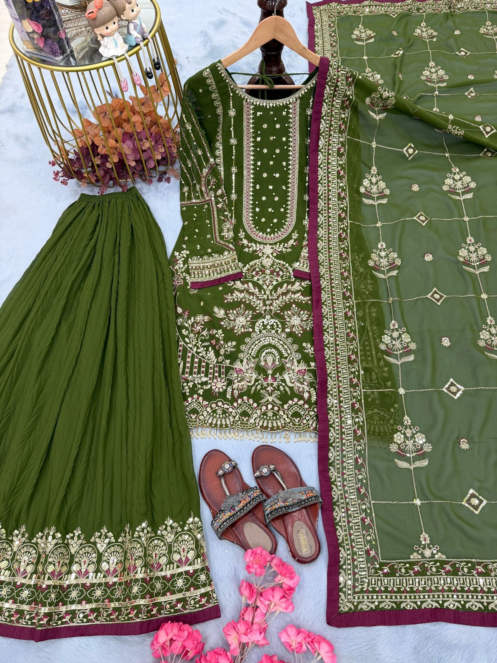stitched Code:-AK213 Launching New Đěsigner Party Wear Look Pur Heavy Faux Georgette Top Plazzo & Dupatta Set - Image 2