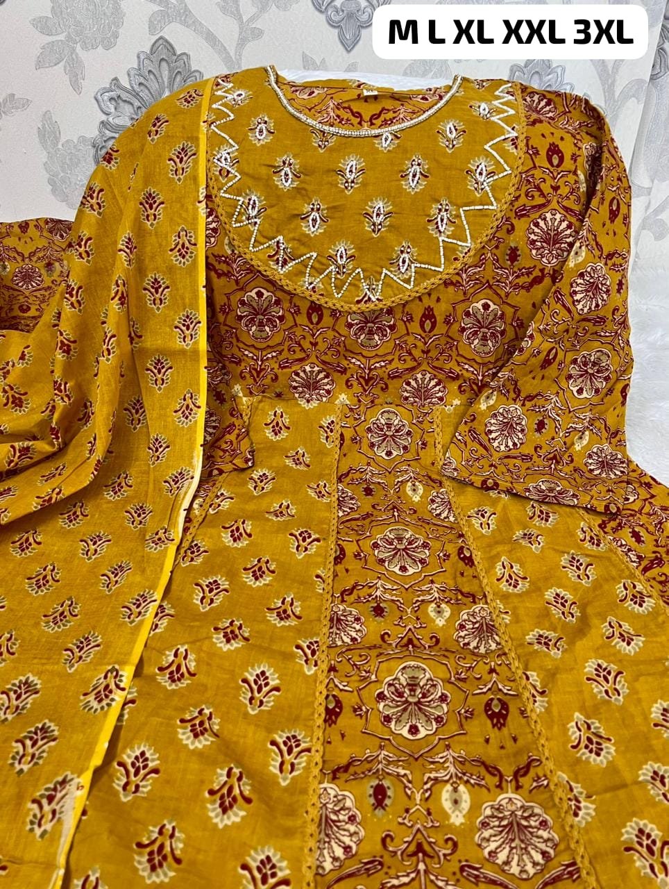 stitched Elegant Purple Anarkali Kurti jisme khoobsurat floral hand-block print ya screen print ka kaam hai. - Image 7