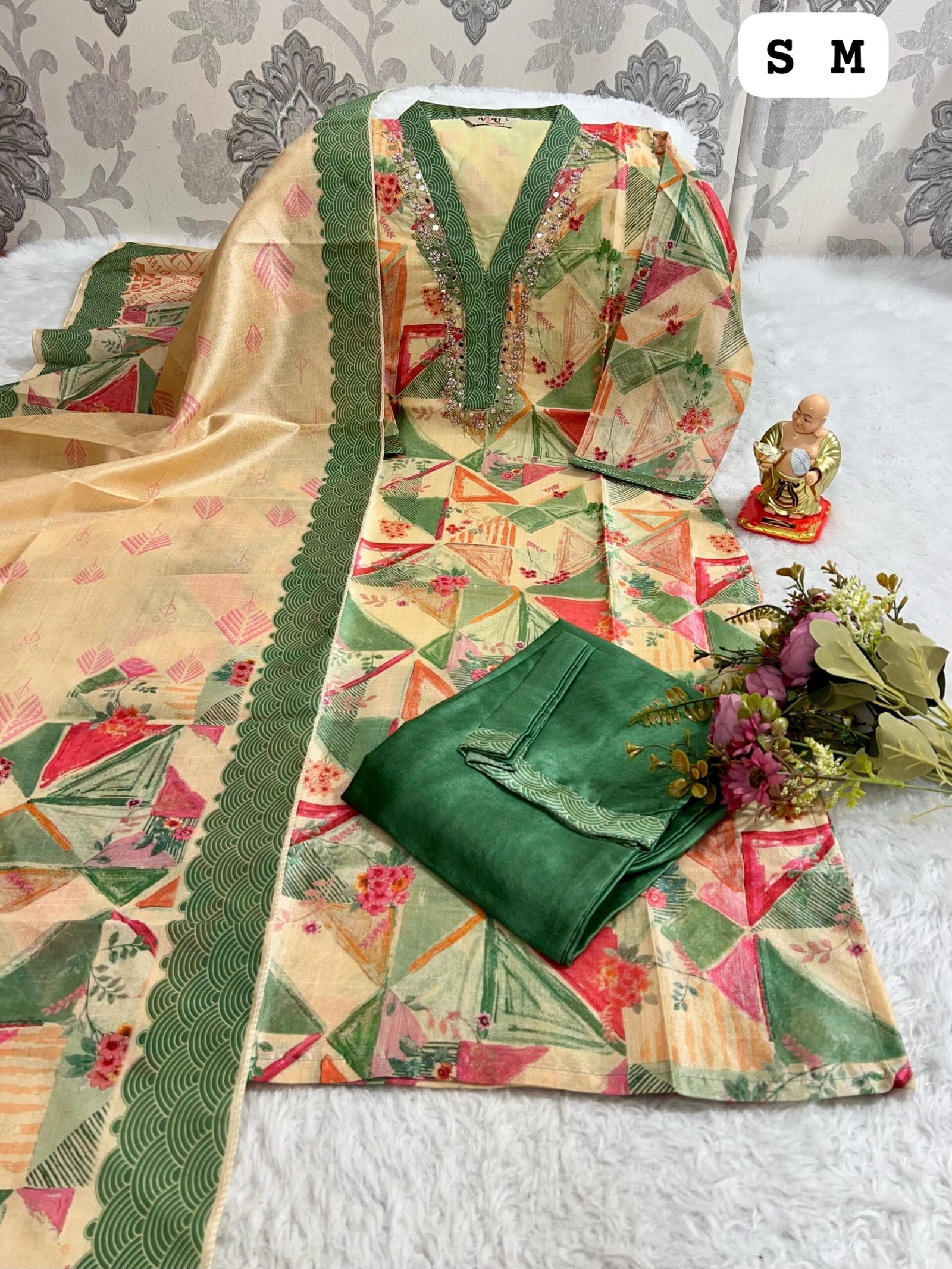 stitched NEW EXCLUSIVE RICH COLLECTION HANDWORK KURTI WITH PANT AND DUPPTA SET - Image 8