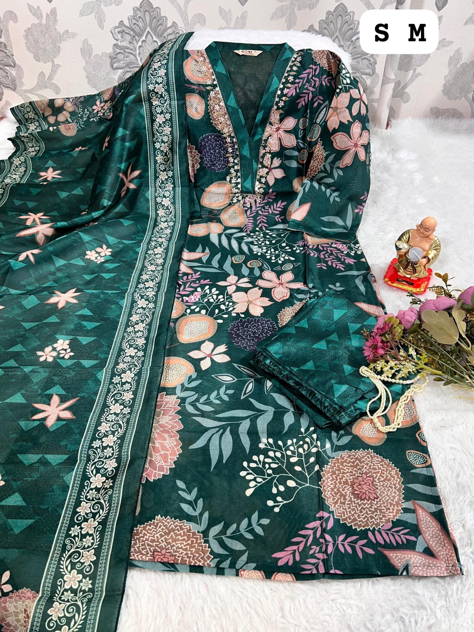 stitched NEW EXCLUSIVE RICH COLLECTION HANDWORK KURTI WITH PANT AND DUPPTA SET - Image 6