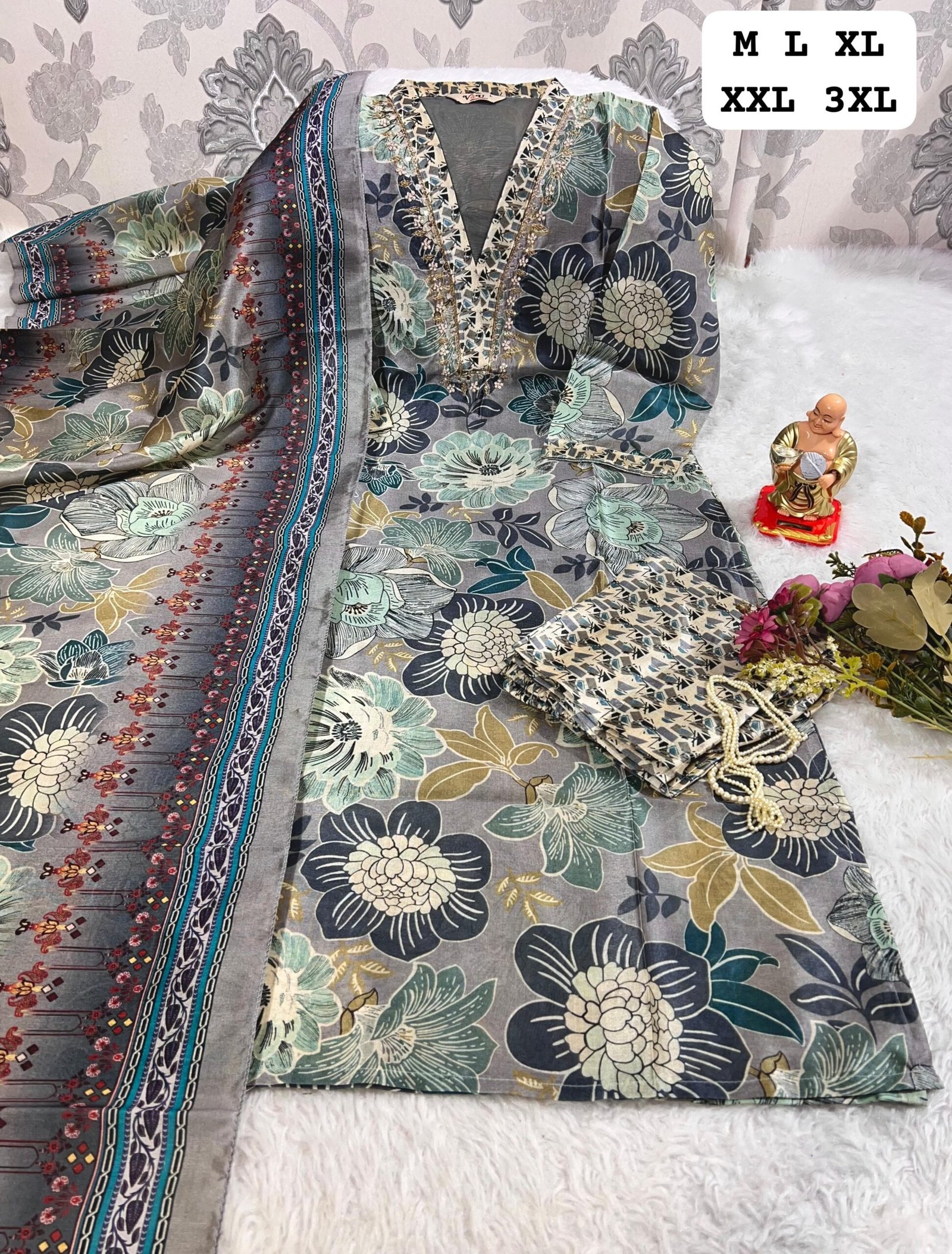 stitched NEW EXCLUSIVE RICH COLLECTION HANDWORK KURTI WITH PANT AND DUPPTA SET - Image 10