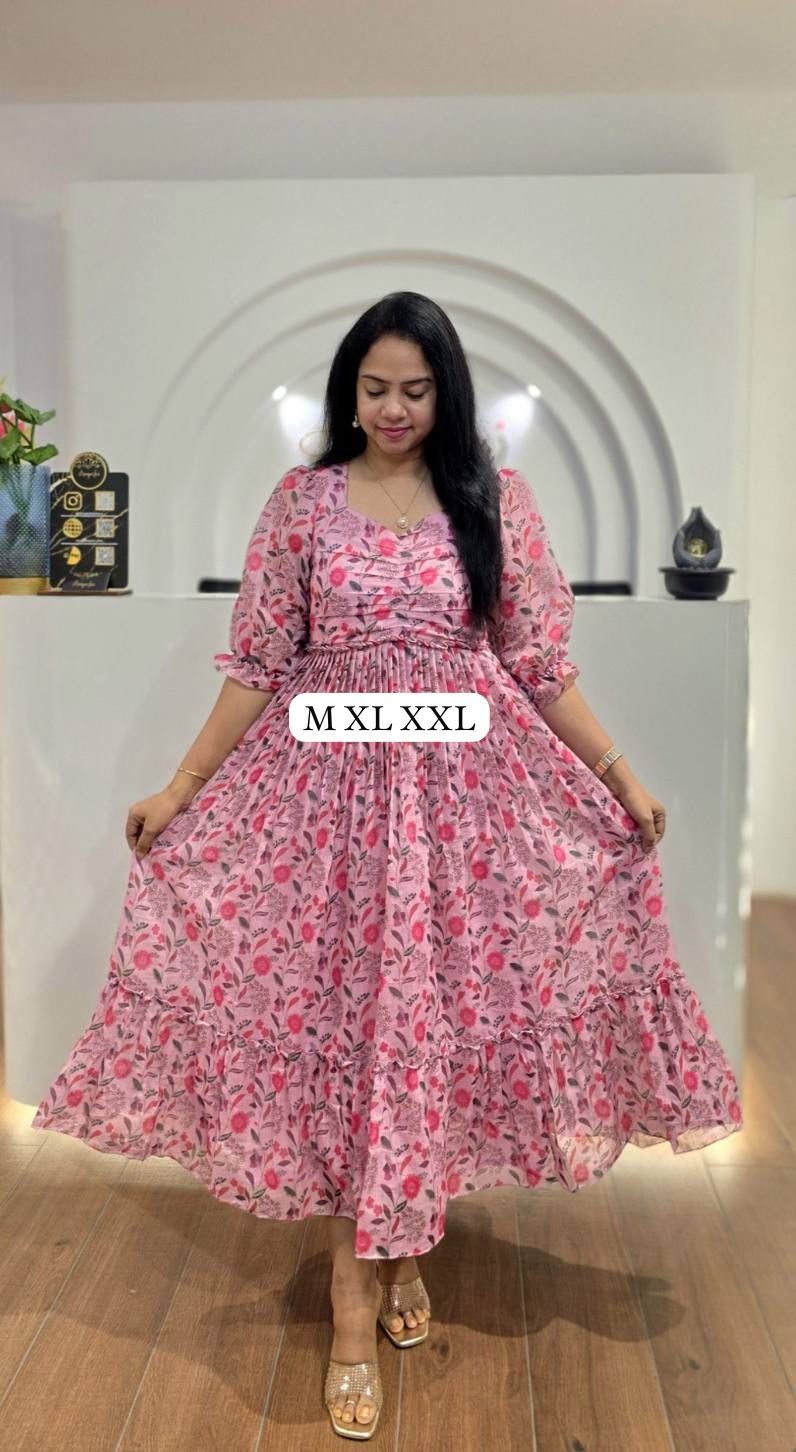 stitched BEAUTIFUL VACATION SPECIAL COLLECTION Plan your holidays in style Elevate your style with the beautiful Georgette Maxi Dress, a chic and contemporary piece crafted from luxurious georgette fabric. Its flattering silhouette and subtle flare accentuate your curves while adding a touch of sophistication to any occasion.