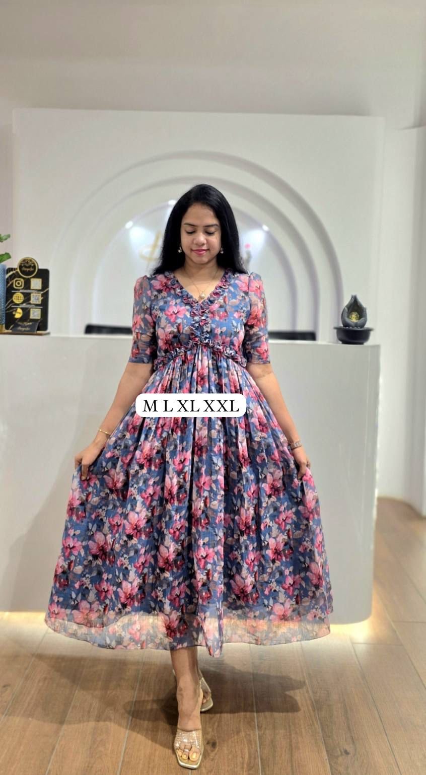 stitched BEAUTIFUL VACATION SPECIAL COLLECTION Plan your holidays in style Elevate your style with the beautiful Georgette Maxi Dress, a chic and contemporary piece crafted from luxurious georgette fabric. Its flattering silhouette and subtle flare accentuate your curves while adding a touch of sophistication to any occasion. - Image 9