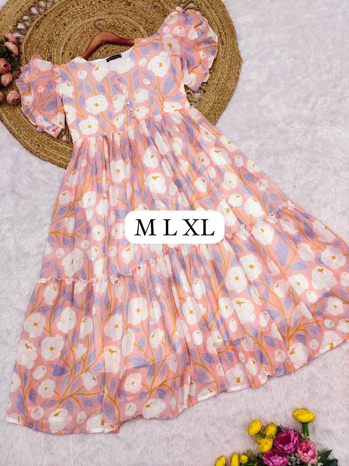 stitched BEAUTIFUL VACATION SPECIAL COLLECTION Plan your holidays in style Elevate your style with the beautiful Georgette Maxi Dress, a chic and contemporary piece crafted from luxurious georgette fabric. Its flattering silhouette and subtle flare accentuate your curves while adding a touch of sophistication to any occasion. - Image 8