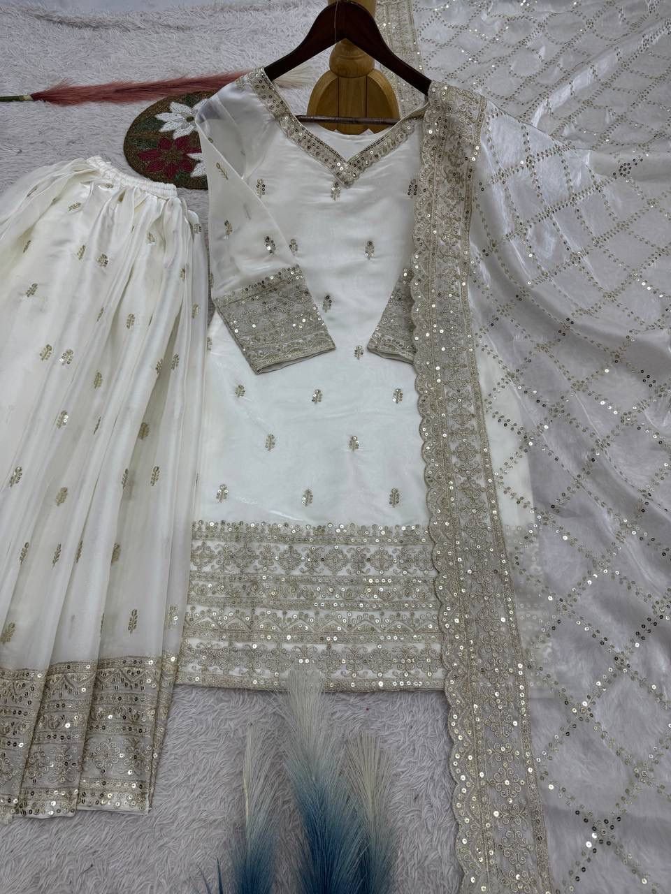 stitched PRESERNTING NEW READY TO WEAR SPACIAL FANCY DESIGN HEAVY EMBROIDERY AND SEQUENCE WORK TOP - PLAZZO WITH DUPATTA - Image 4