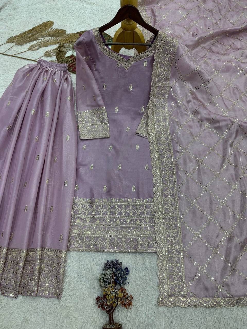 stitched PRESERNTING NEW READY TO WEAR SPACIAL FANCY DESIGN HEAVY EMBROIDERY AND SEQUENCE WORK TOP - PLAZZO WITH DUPATTA - Image 2