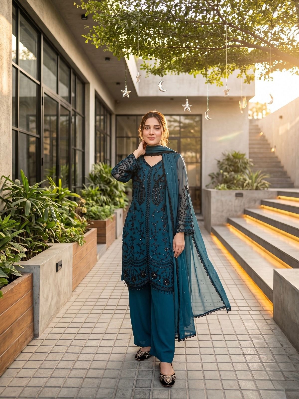 stitched CODE:-AK-1074 NEW DESIGNER HEAVY FUAX GEORGETTE EMBROIDERY WORK 3 PIS SUIT SET - Image 3