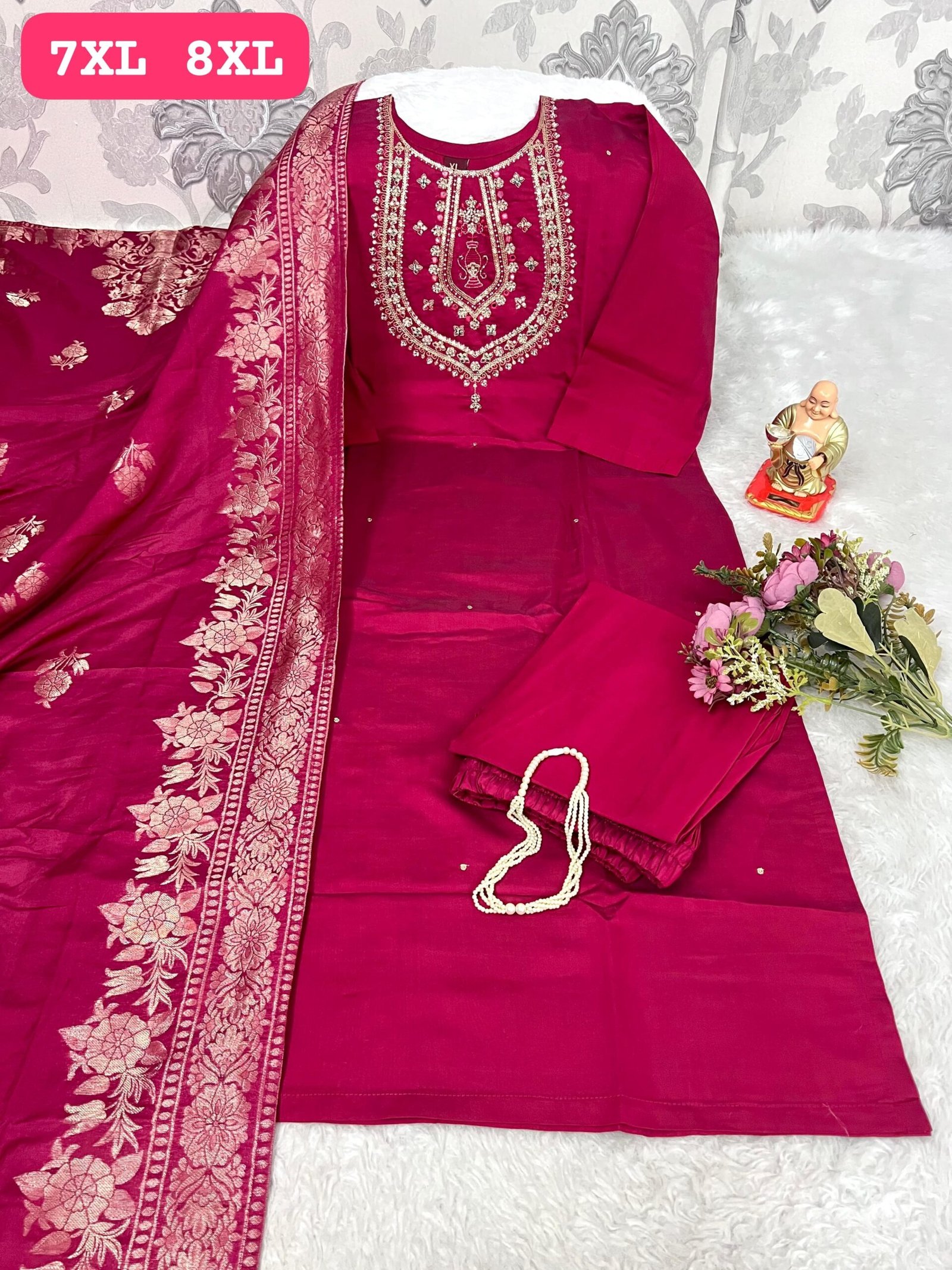 stitched Get ready for your brunches, weekend getaways and vacays with our newly launched *HAND WORK KURTI WITH DUPATTA PENTS SET WITH HEAVY WORK*🪡 - Image 3