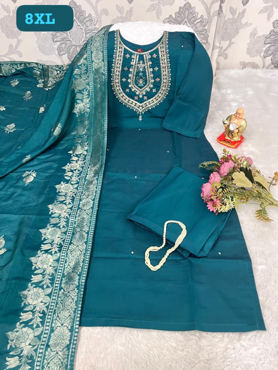 stitched Get ready for your brunches, weekend getaways and vacays with our newly launched *HAND WORK KURTI WITH DUPATTA PENTS SET WITH HEAVY WORK*🪡 - Image 7