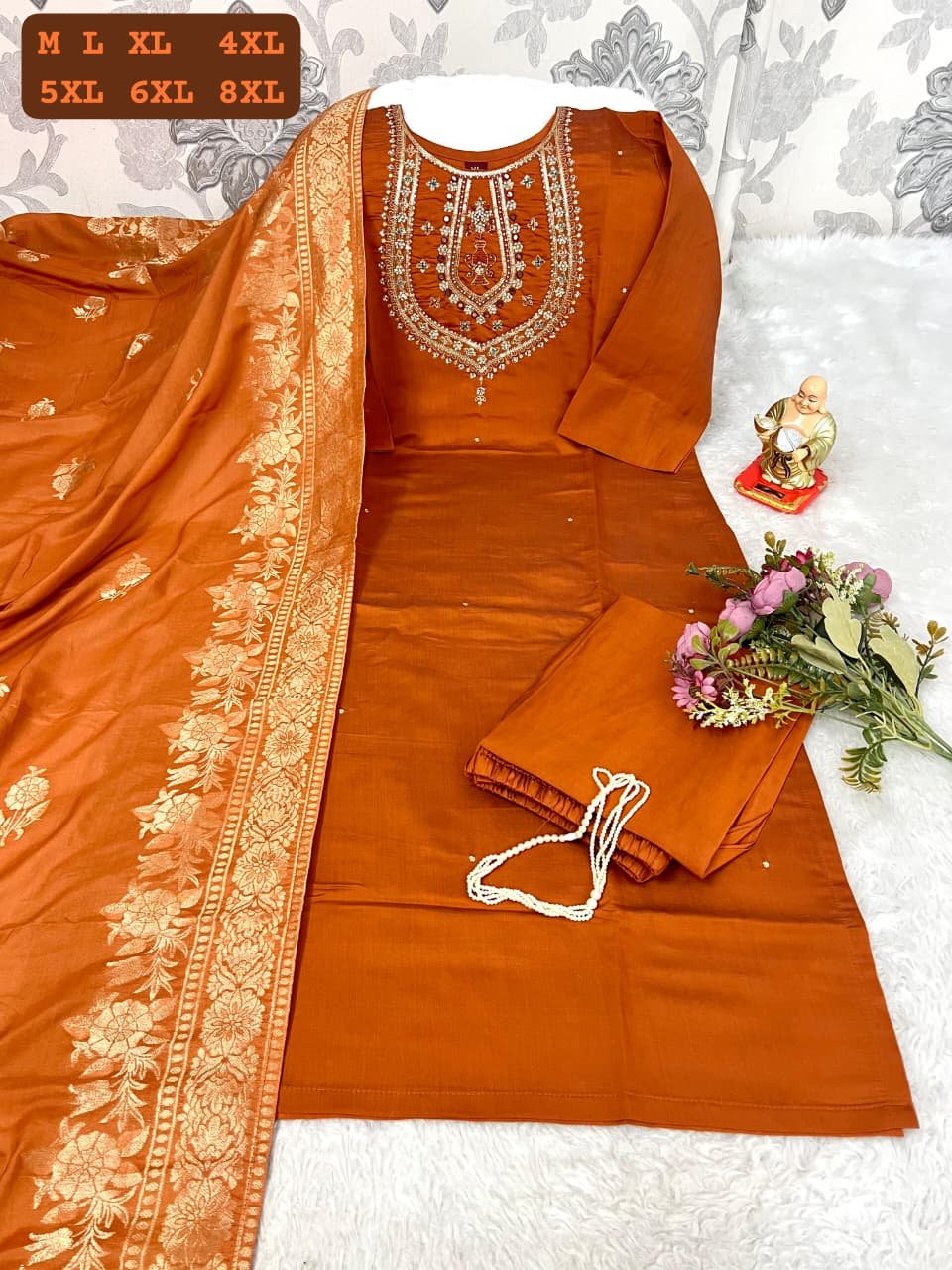 stitched Get ready for your brunches, weekend getaways and vacays with our newly launched *HAND WORK KURTI WITH DUPATTA PENTS SET WITH HEAVY WORK*🪡 - Image 6