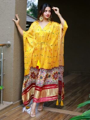 Alternative view of stitched kaftan AKVol-142 Kaftan Printed Designer Kaftan with Fancy Latkan And Fumka With Lace work