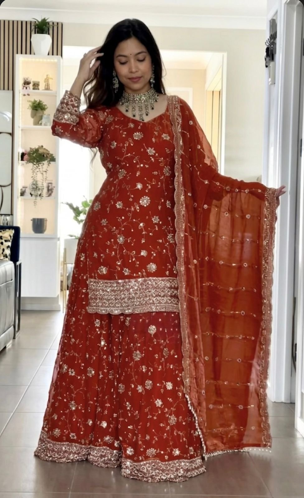 stitched Presenting New Premium Quality With Embroidery Sequence Worked Top-Plazzo And Dupatta Set Fully Stitched Ready To Wear