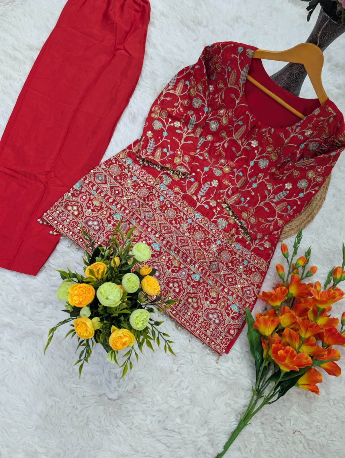 stitched SHIVAM COLLECTION PRESENT..... WOMEN'S HEAVY CREPE SILK CO-ORD SET'S SC666 HEAVY CREPE SILK WITH SEQUENCE COADING EMBROIDERY WORK - Image 2