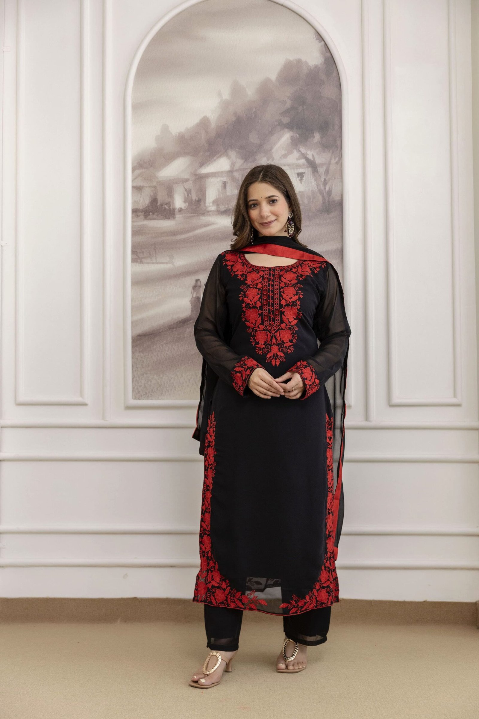 stitched New Arrivals Black Noori Pakistani 3 Picse Set Breaded Collection Featuring Beautiful suit sets in Georgette suit set Top Pent With Dupatta Embroidery Work..